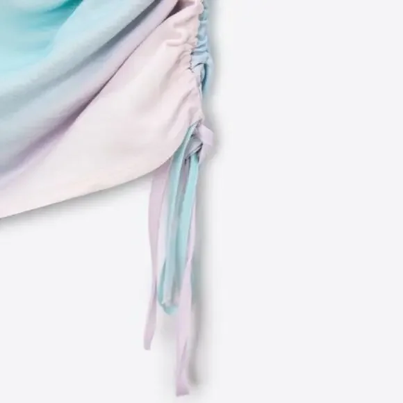 ZARA Tie Dye Satin Effect Mini Dress Drawstring & Cutouts Large - Picture 6 of 10